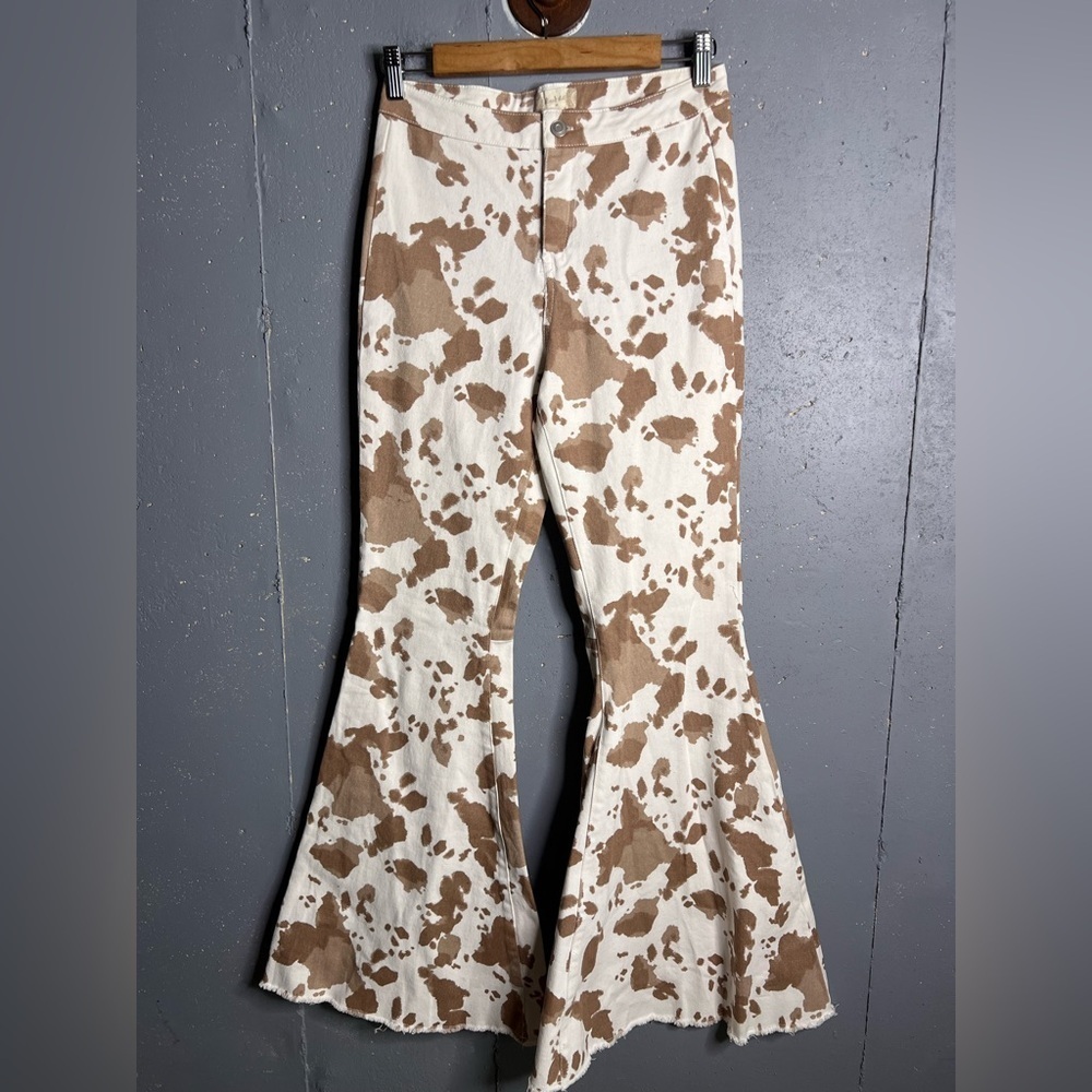 Altar’d State Cow Print Fringe High Rise Flares Size M